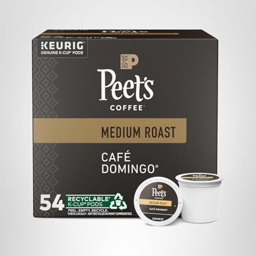 Peet's Coffee, Medium Roast Keurig K-Cup Pods - Café Domingo 54 Count (1 Box of 54 Pods)
