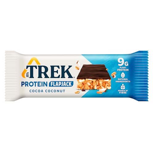 Trek High Protein Flapjack Cocoa Oat, 50 g - Gluten Free Bars – Healthy Snack Bars – Plant Based Protein - Vegan Bars (Pack of 16 Bars) | L0572375-P107199021-M107199013