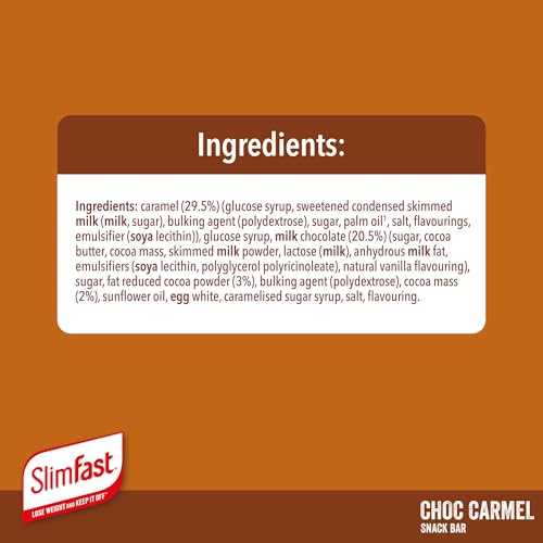 SlimFast Snack Bar, Low Calorie Snack, Choc Caramel Flavour, 30 X 26 G Multipack (Packing May Vary)