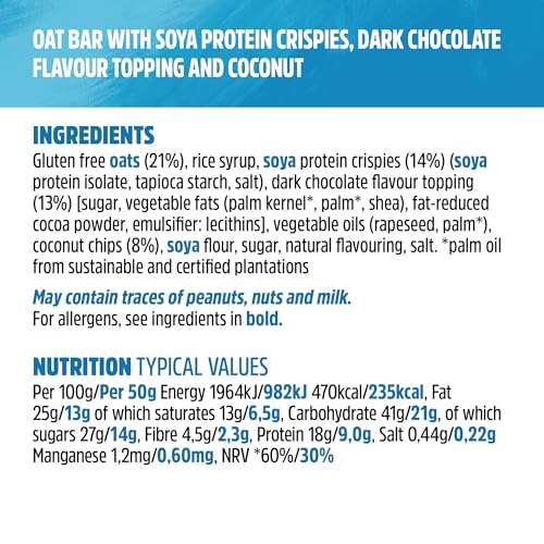 Trek High Protein Flapjack Cocoa Oat, 50 g - Gluten Free Bars – Healthy Snack Bars – Plant Based Protein - Vegan Bars (Pack of 16 Bars) | L0572375-P107199021-M107199013