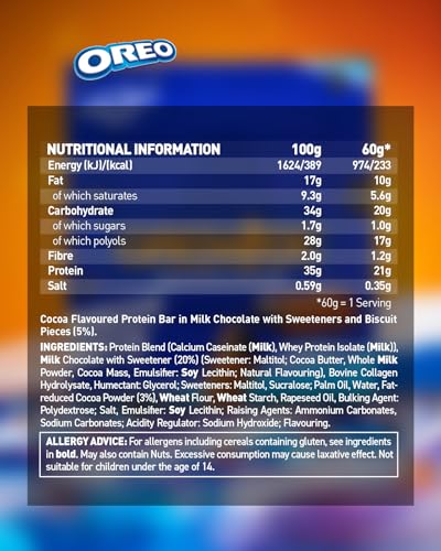 Grenade OREO White High Protein, Low Sugar Bars, 12 x 60 g – 21 g Protein per Snack Bar with Crunchy OREO Pieces & White Chocolate Coating