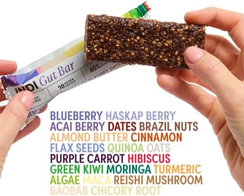 INDI High Fibre Gut Health Bars — Made of 20 Superfoods, Vegan & Gluten Free — Plant Based with Nuts, Seeds & Fruit — No Added Sugar, Natural Energy — 12 Pack, Made in UK