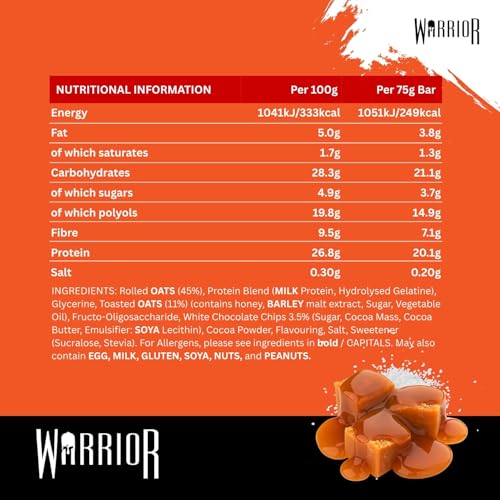 Warrior Raw Protein Bars – 20g Protein Per Bar – High Protein Snack Bars Multipack (12 or 24 Bars, 75g Each) – Low Sugar, High Fibre Breakfast & Meal Replacement Bar – Chocolate Brownie Flapjack