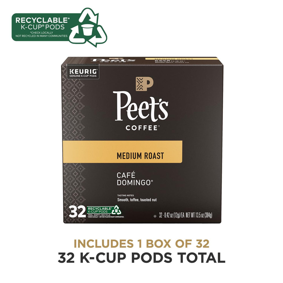 Peet's Coffee, Medium Roast Keurig K-Cup Pods - Café Domingo 54 Count (1 Box of 54 Pods)