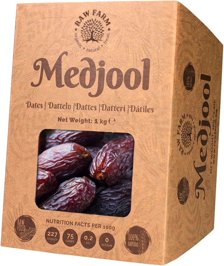 Raw Farm - Raw Fresh Medjool Dates With Pits 1 kg – Large Size, Naturally Sweet & Juicy, No Added Sugar, Preservatives or Additives, Premium Quality Vegan Snack
