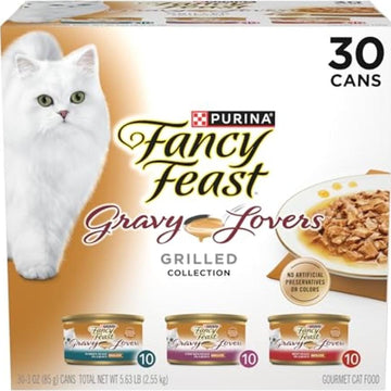 Purina Fancy Feast Gravy Lovers Poultry and Beef Grilled Gourmet Wet Cat Food Variety Pack - (Pack of 30) 3 oz. Cans