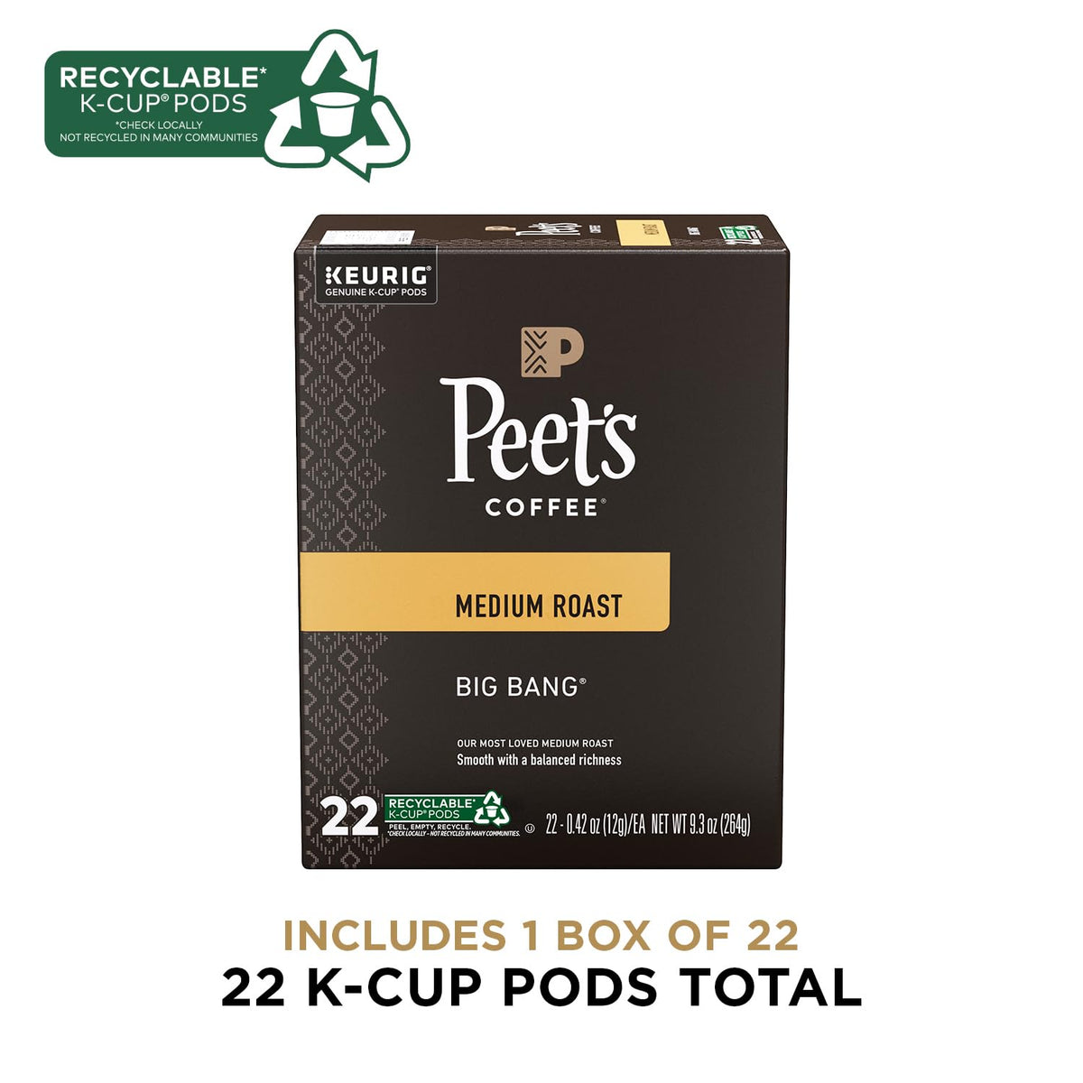 Peet's Coffee, Medium Roast Keurig K-Cup Pods - Café Domingo 54 Count (1 Box of 54 Pods)
