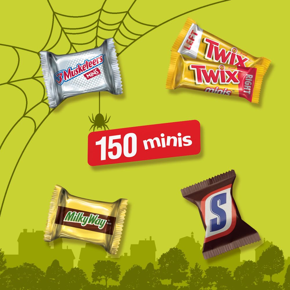 SNICKERS, TWIX & MILKY WAY Minis Assorted Chocolate Candy Variety Pack, Candy Bag, 150 Ct Bulk Bag