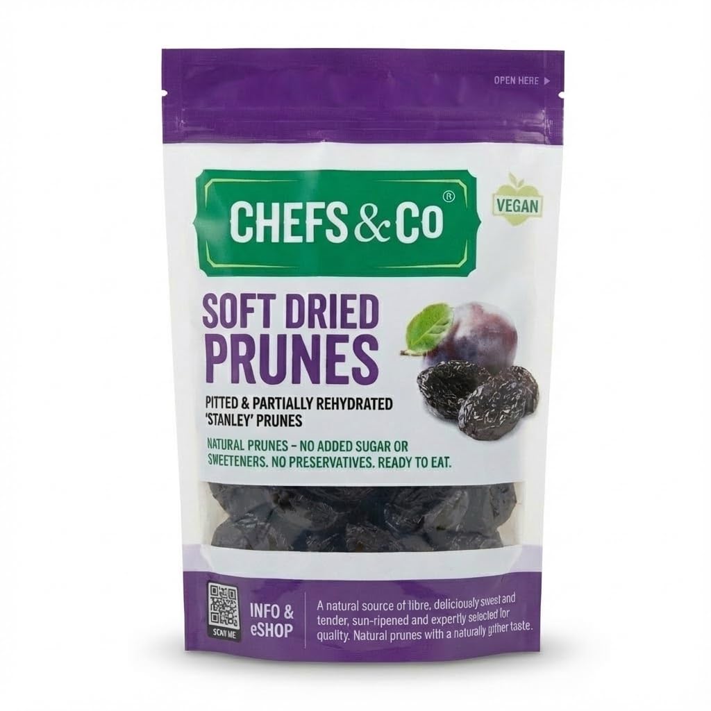 CHEFS & CO Soft Dried Prunes (pitted) | Whole Dried Fruits | Healthy Snack | Vegan & Vitamins Retained | Unsorbated | No Added Sugar (ORGANIC, 400 g (Pack of 1)))