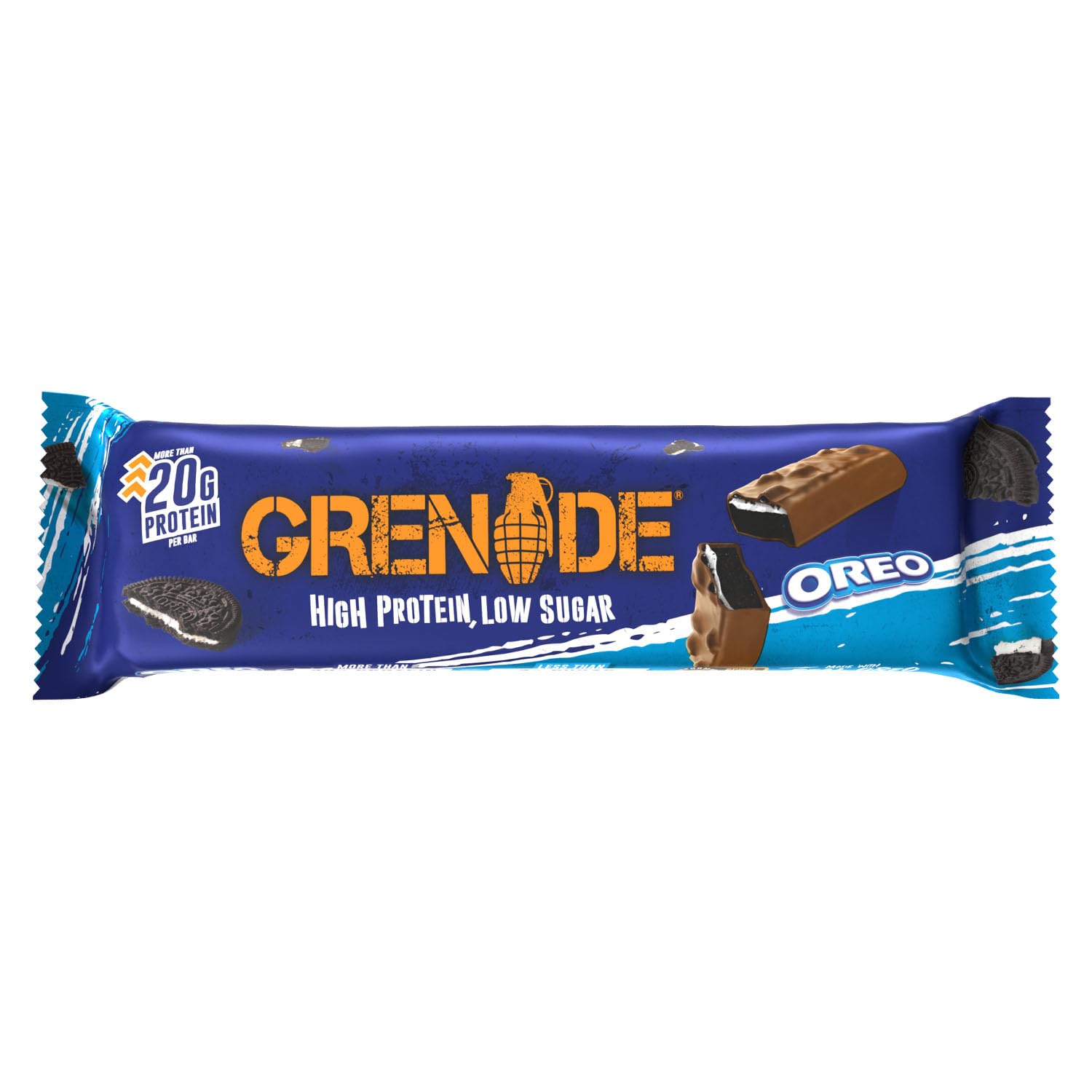 Grenade OREO White High Protein, Low Sugar Bars, 12 x 60 g – 21 g Protein per Snack Bar with Crunchy OREO Pieces & White Chocolate Coating