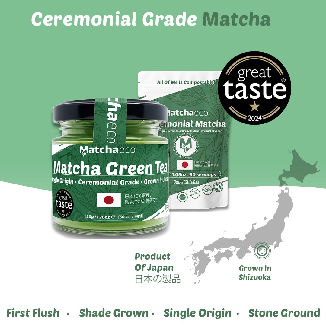 Matchaeco 2 x 50g [100g] Japanese Matcha Green Tea Powder |Authentic Stone Ground Ceremonial Grade From Japan | Natural Energy | Recyclable Jar | Vegan Baking Gift Ideas | Coffee Alternative
