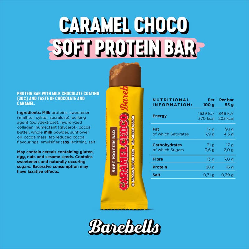 Barebells Protein Bars - 12 Count, 16g High Protein Treats – Sugar Free Chocolate Nutrition Bar, Low Carb – On The Go Breakfast or Post-Workout Snack (Caramel Choco)