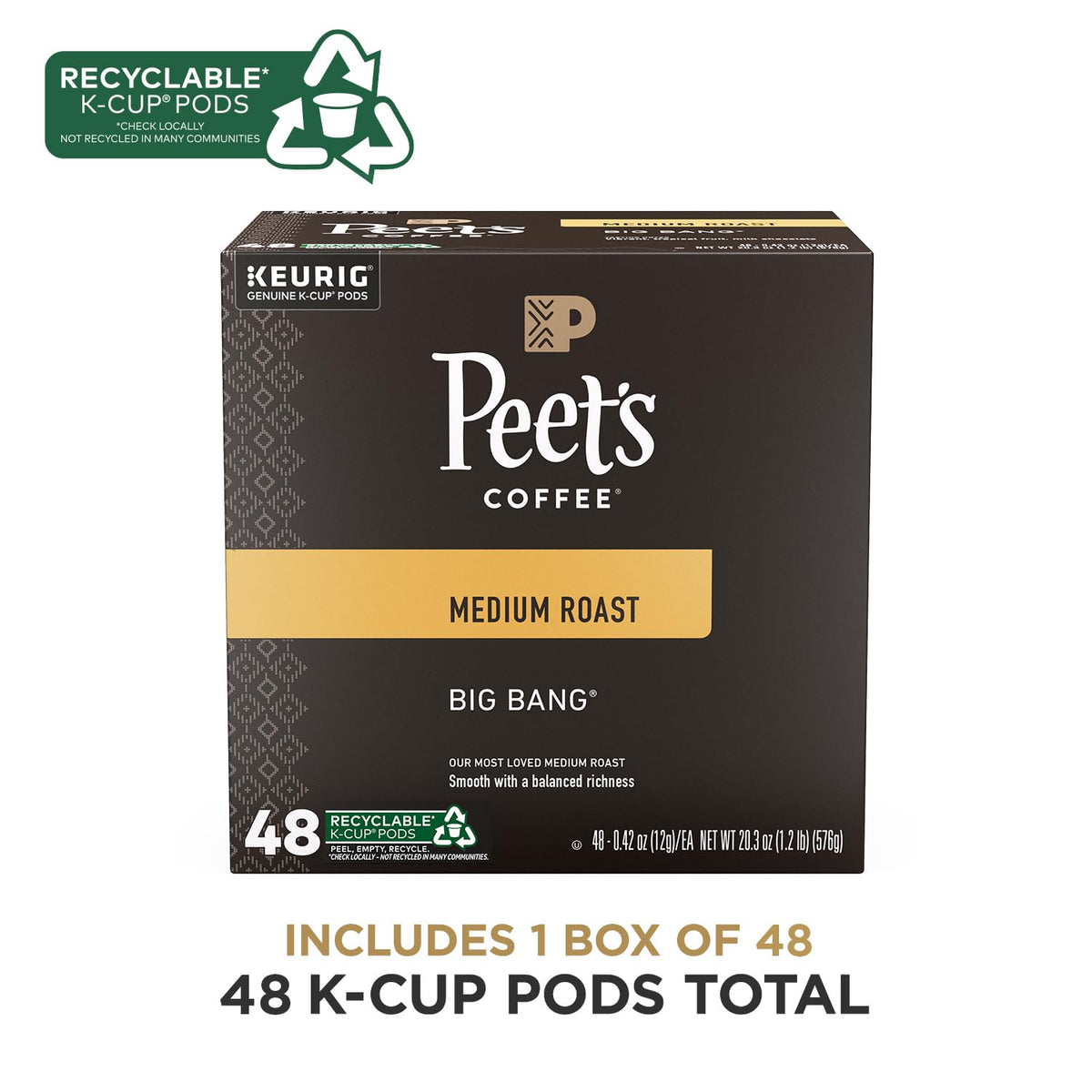 Peet's Coffee, Medium Roast Keurig K-Cup Pods - Café Domingo 54 Count (1 Box of 54 Pods)