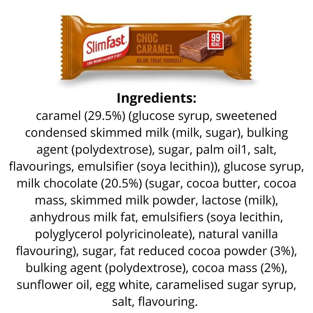 SlimFast Snack Bar, Low Calorie Snack, Choc Caramel Flavour, 30 X 26 G Multipack (Packing May Vary)