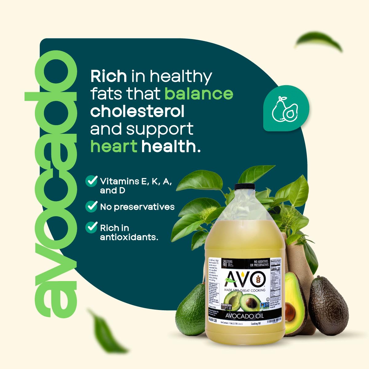 AVO NON GMO 100% Avocado Oil, 1 Gallon 128 Fl-oz, NO Preservatives Added
