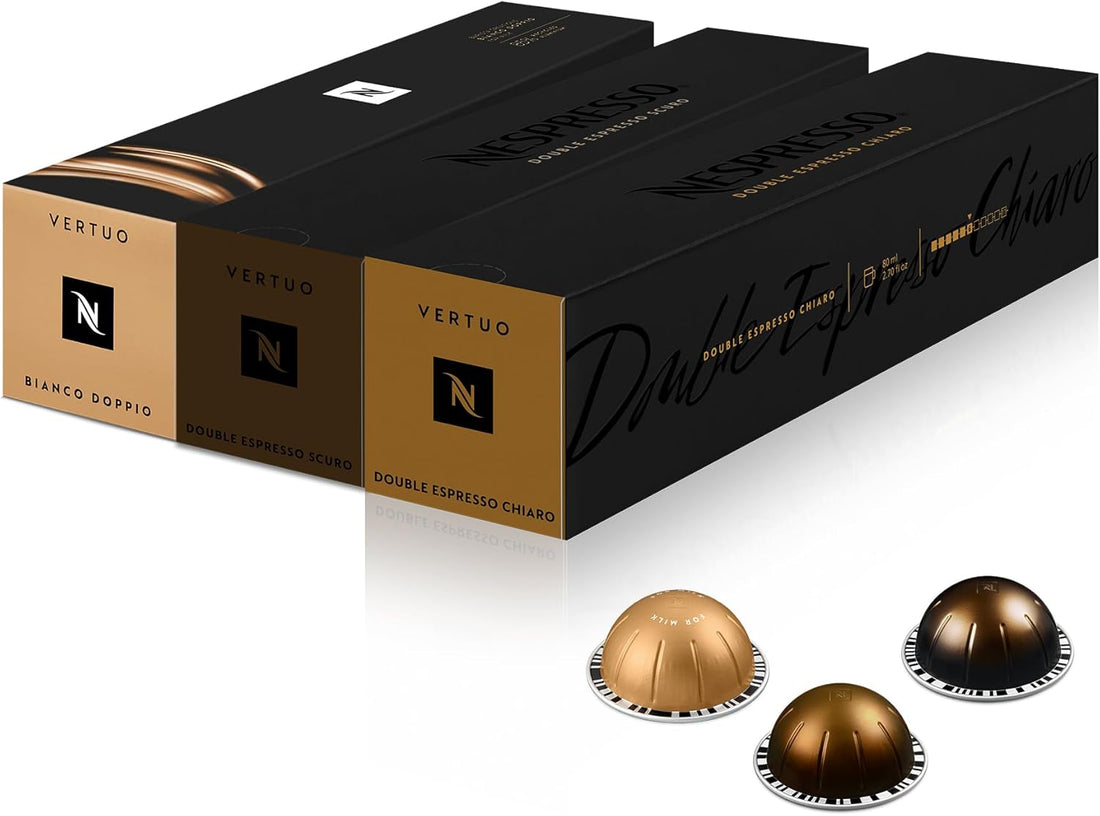 Nespresso Vertuo Coffee Pods, 30 Espresso Mixed Pack - 10 Bianco Doppio, 10 x Scuro, 10 x Chiaro Make Espressos, Cappuccino, Lattes and Iced Coffee at home. Recyclable Pods