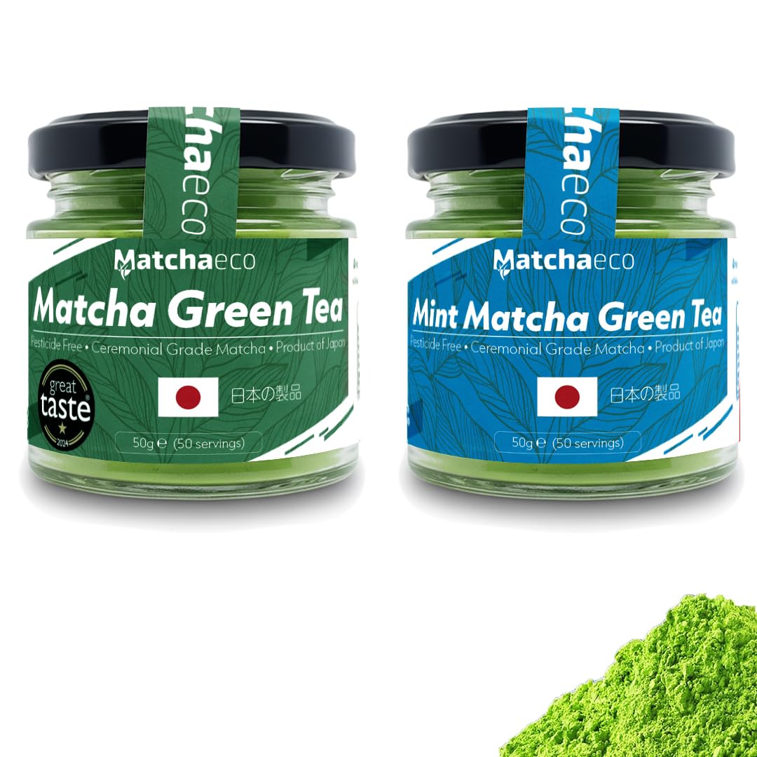 Matchaeco 2 x 50g [100g] Japanese Matcha Green Tea Powder |Authentic Stone Ground Ceremonial Grade From Japan | Natural Energy | Recyclable Jar | Vegan Baking Gift Ideas | Coffee Alternative