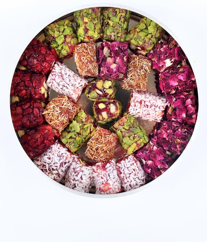 Zaitoune Turkish Delight Mix - 250 g | Luxury Assortment with Pomegranate, Pistachio & Rose Presented in a Beautiful Gift Tin | Authentic Lokum Sweets | Handmade in Turkey & Traditional Recipe