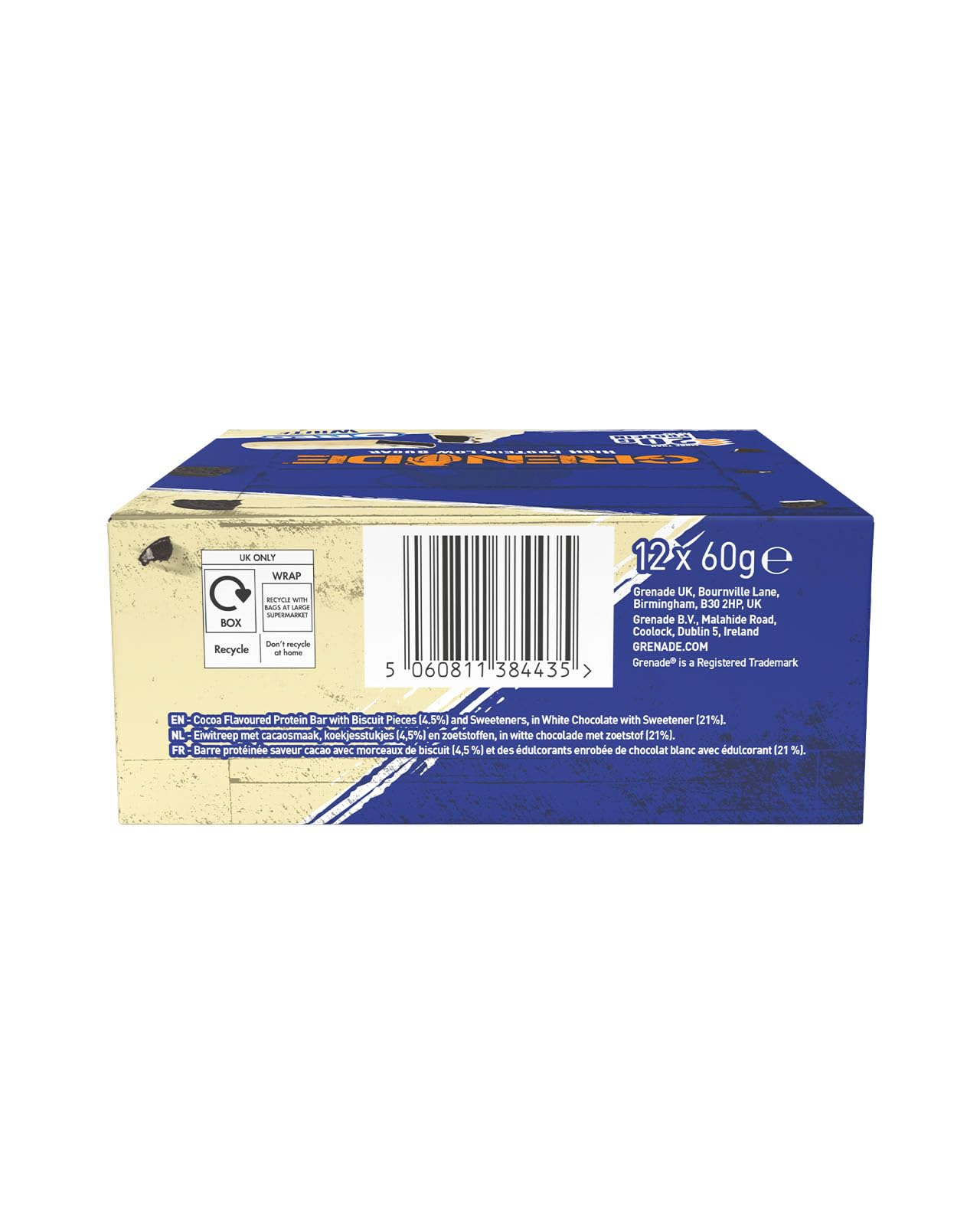 Grenade OREO White High Protein, Low Sugar Bars, 12 x 60 g – 21 g Protein per Snack Bar with Crunchy OREO Pieces & White Chocolate Coating