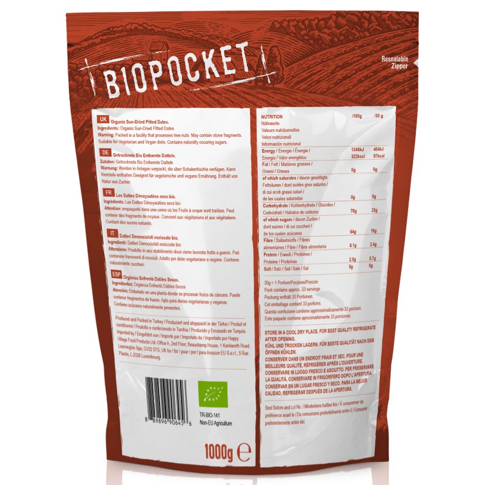 Biopocket Organic Dried Apricots, 2 x 500 g