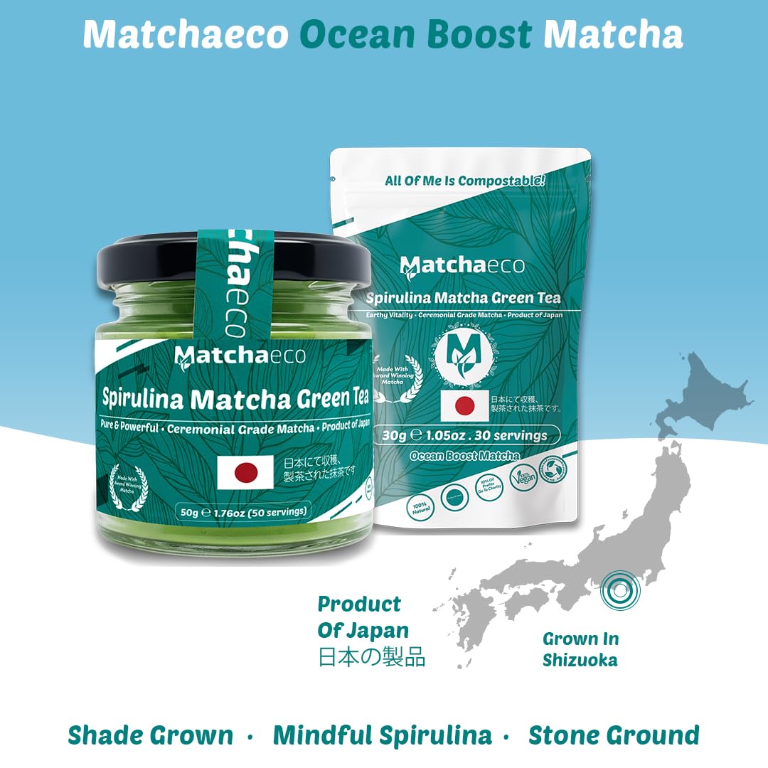 Matchaeco 2 x 50g [100g] Japanese Matcha Green Tea Powder |Authentic Stone Ground Ceremonial Grade From Japan | Natural Energy | Recyclable Jar | Vegan Baking Gift Ideas | Coffee Alternative