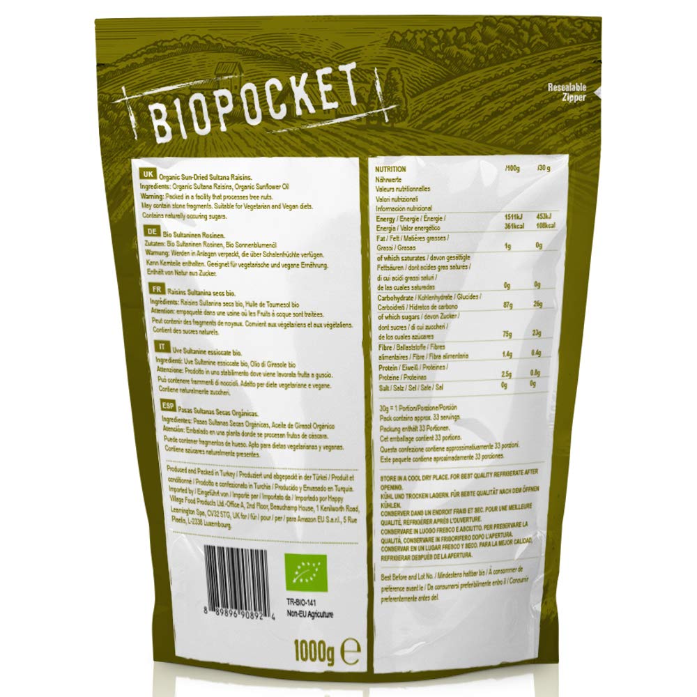 Biopocket Organic Dried Apricots, 2 x 500 g