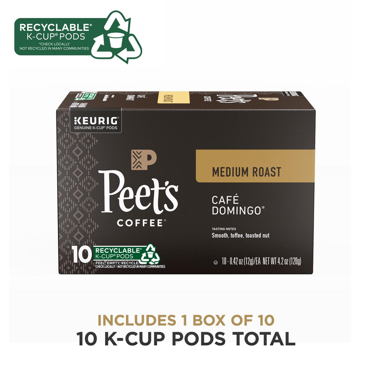 Peet's Coffee, Medium Roast Keurig K-Cup Pods - Café Domingo 54 Count (1 Box of 54 Pods)
