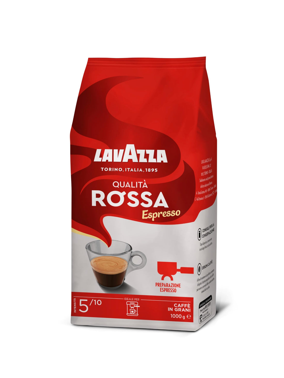 Lavazza, Qualità Rossa, Coffee Beans, Arabica and Robusta, Intensity 5/10, Medium Roasting, 1 Kg