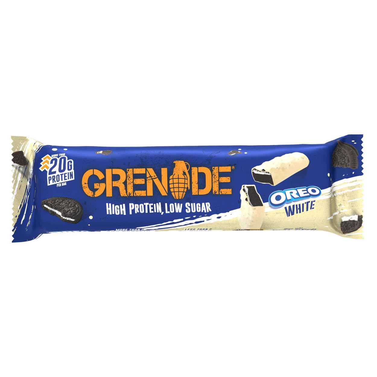 Grenade OREO White High Protein, Low Sugar Bars, 12 x 60 g – 21 g Protein per Snack Bar with Crunchy OREO Pieces & White Chocolate Coating