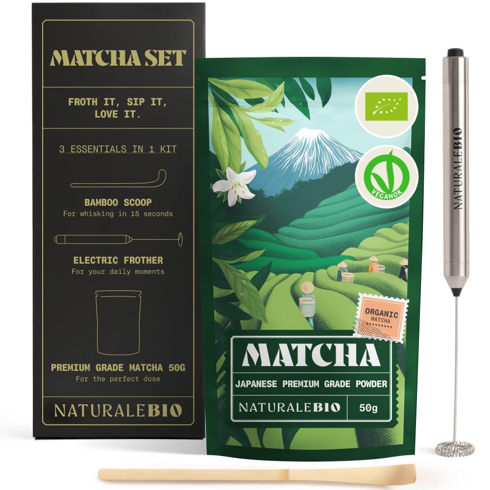 NaturaleBio Japanese Organic Matcha Green Tea Powder - Premium Grade - 1kg. Tea Produced in Japan, Uji, Kyoto. Use for Drinking, Smoothie Making and with Milk. Vegan & Vegetarian Friendly