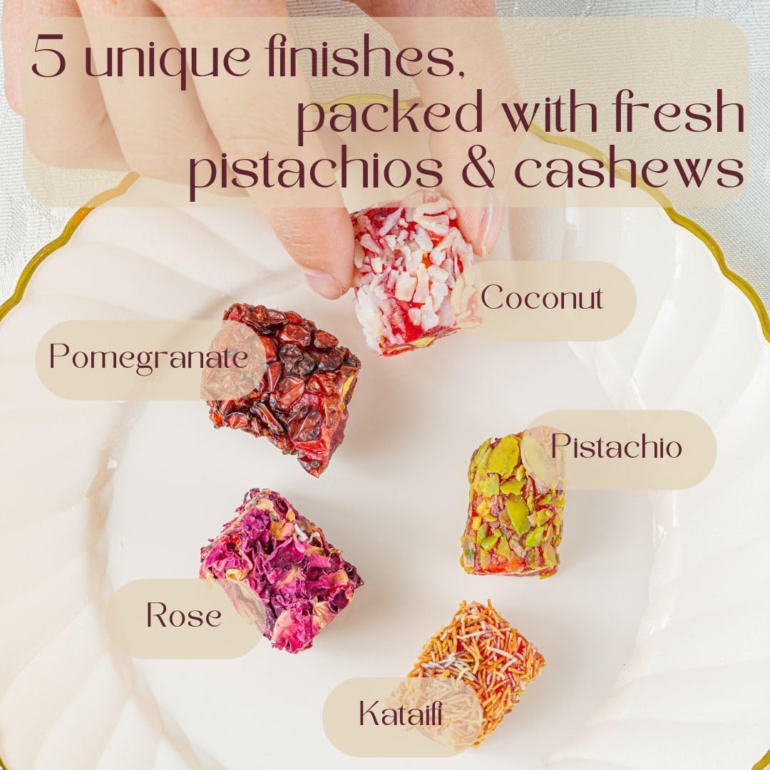 Zaitoune Turkish Delight Mix - 250 g | Luxury Assortment with Pomegranate, Pistachio & Rose Presented in a Beautiful Gift Tin | Authentic Lokum Sweets | Handmade in Turkey & Traditional Recipe