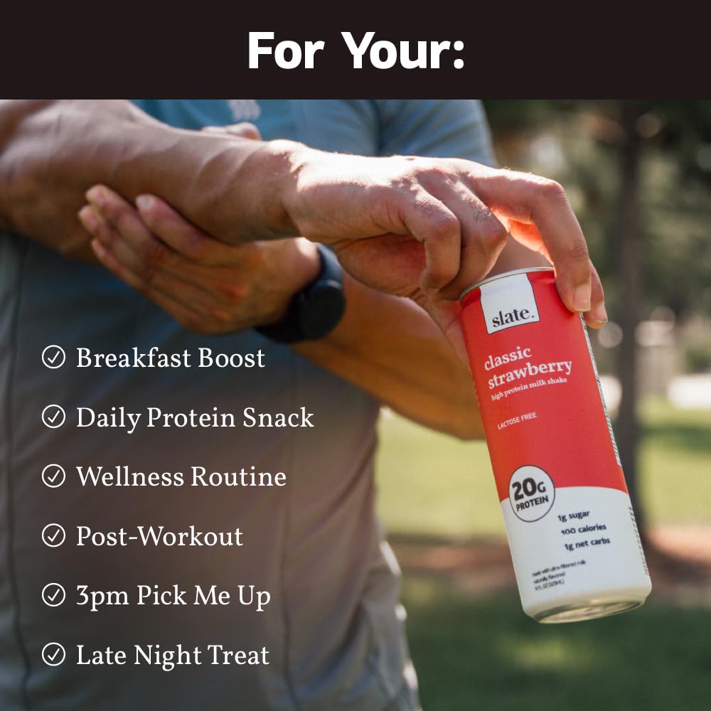 Slate Milk - High Protein Milk Shake - French Vanilla - Lactose Free, 20g Protein, 1g Sugar, 100 Calories, 1g Net Carbs, No Added Sugar - Natural, Breakfast Boost, Post Workout - 11 fl oz, 12 Cans