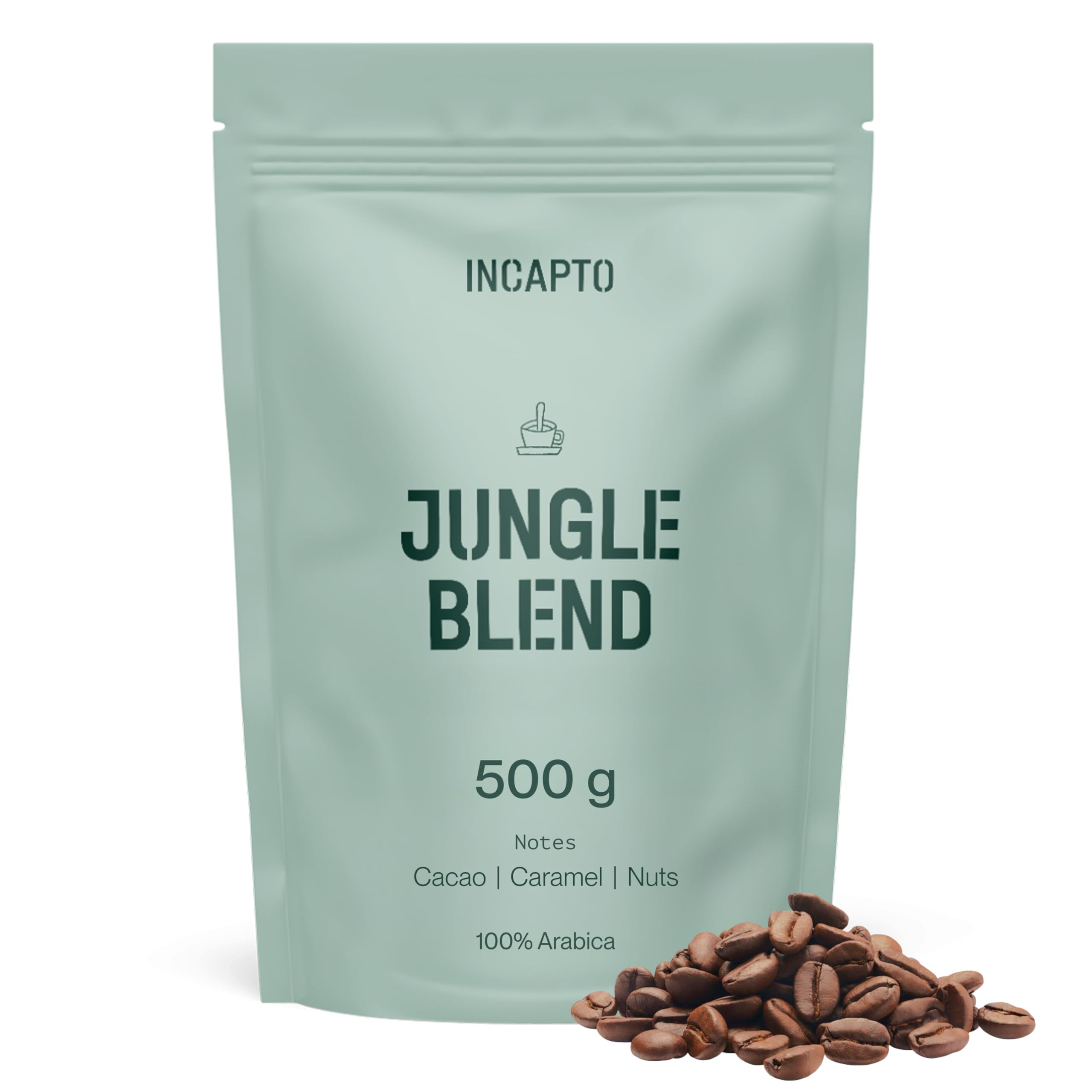 Incapto Medium Roast Jungle Blend Whole Bean Coffee 500g | Natural Rich Aroma and Flavor | Blend of Origins – Guatemala, Brazil, and Peru | 100% Arabica | Specialty Coffee 80 SCA Points