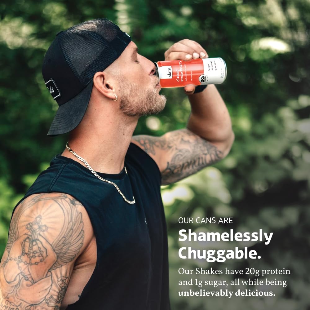 Slate Milk - High Protein Milk Shake - French Vanilla - Lactose Free, 20g Protein, 1g Sugar, 100 Calories, 1g Net Carbs, No Added Sugar - Natural, Breakfast Boost, Post Workout - 11 fl oz, 12 Cans