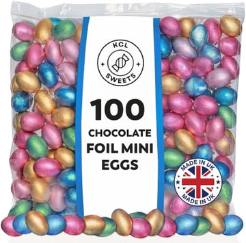 Foil Chocolate Mini Eggs - Pack of 100 Mixed Colour - Bulk Chocolate Eggs Easter Hunt Treats - Creamy Mini Chocolate Eggs for Easter Parties & Celebrations
