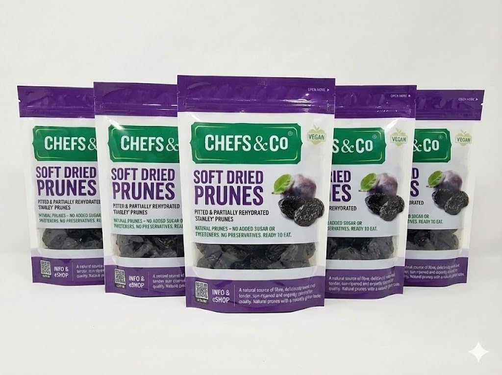 CHEFS & CO Soft Dried Prunes (pitted) | Whole Dried Fruits | Healthy Snack | Vegan & Vitamins Retained | Unsorbated | No Added Sugar (ORGANIC, 400 g (Pack of 1)))