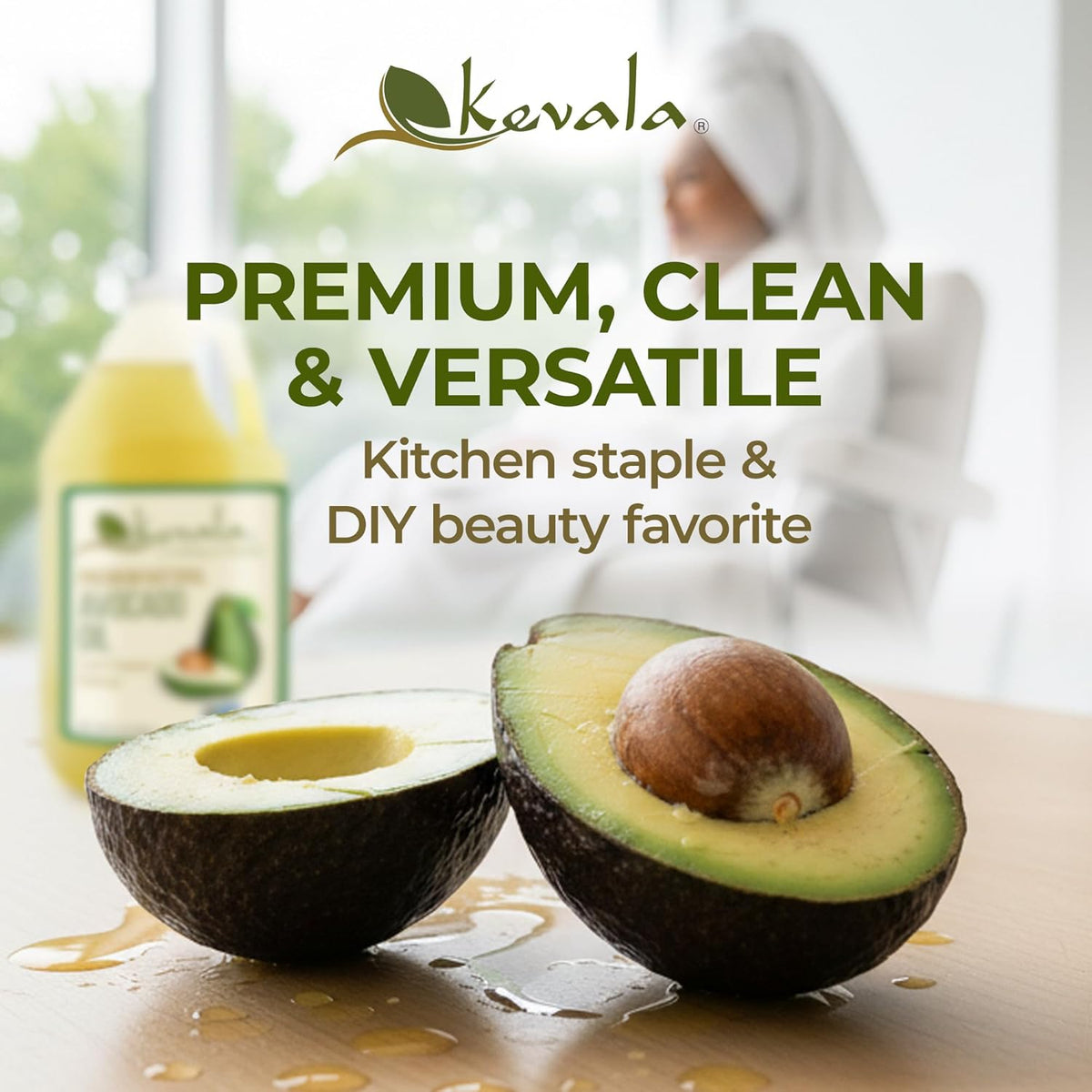 Kevala Avocado Oil – Cold Pressed | Non‑GMO Project Verified & Kosher | Multipurpose for High Smoke Point Cooking, Roasting, Sautéing & Skin Moisturizing – Ideal Kitchen Staple – 128 Fl Oz (Pack of 1)