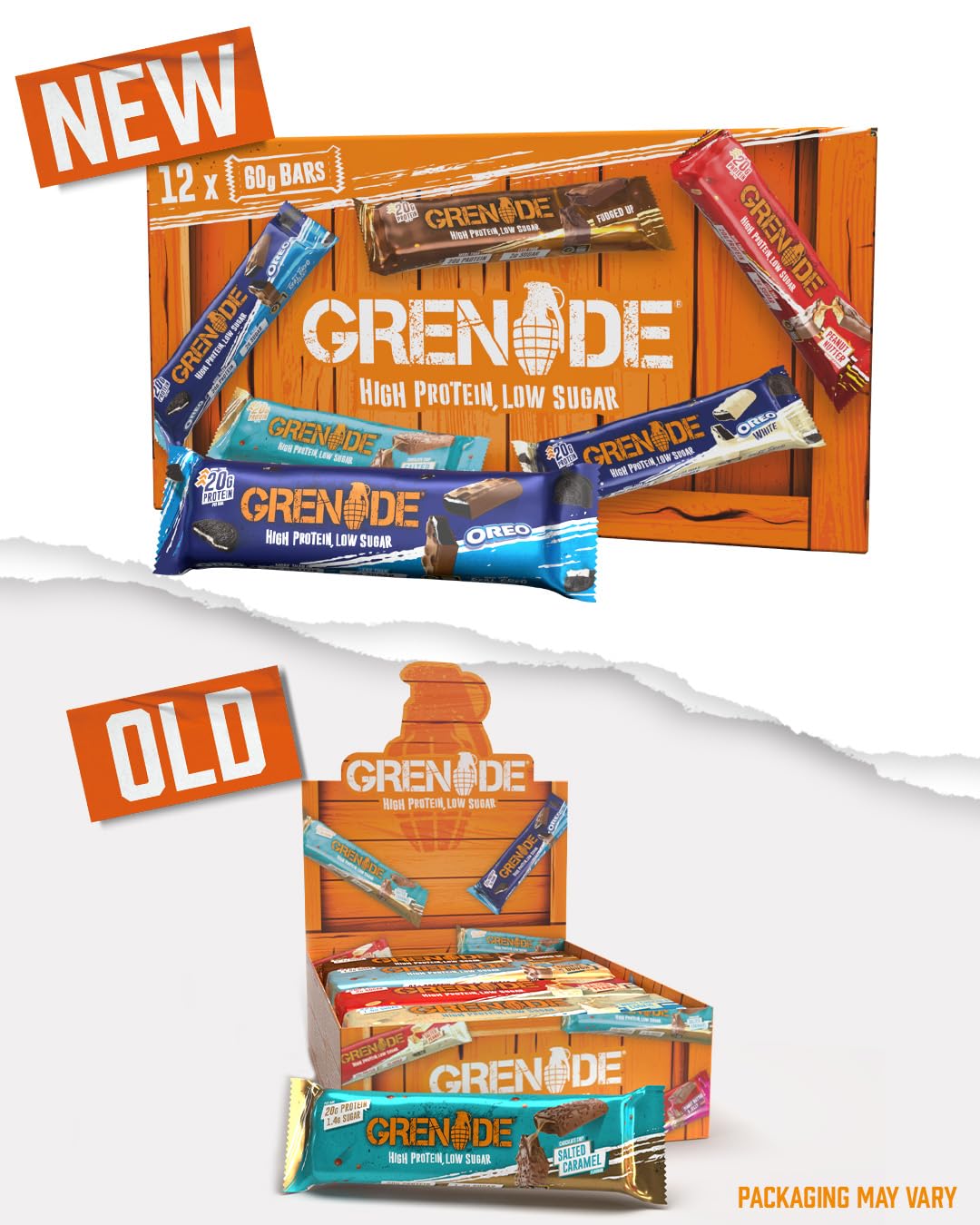 Grenade OREO White High Protein, Low Sugar Bars, 12 x 60 g – 21 g Protein per Snack Bar with Crunchy OREO Pieces & White Chocolate Coating