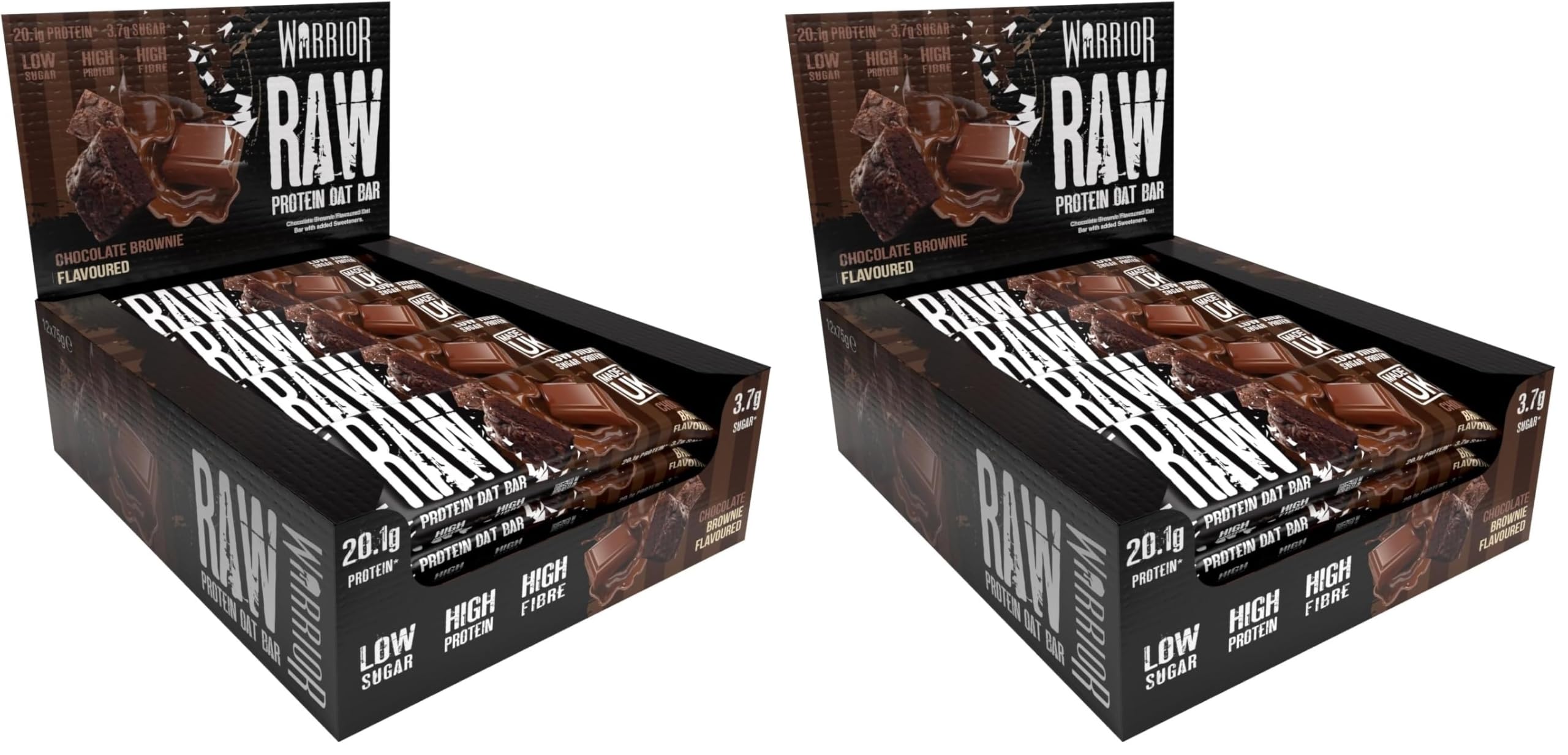Warrior Raw Protein Bars – 20g Protein Per Bar – High Protein Snack Bars Multipack (12 or 24 Bars, 75g Each) – Low Sugar, High Fibre Breakfast & Meal Replacement Bar – Chocolate Brownie Flapjack