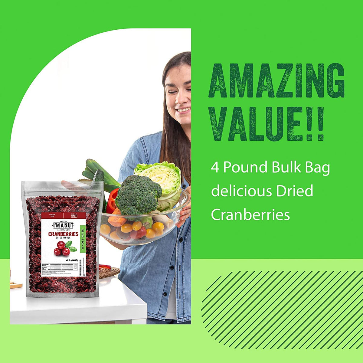 Dried Cranberries Original 2 Pound (32 oz) Batch Tested Gluten & Peanut Free | Resealable Bag | High in Antioxidant | Great for Salads, Cooking and Mixes | Sweetened