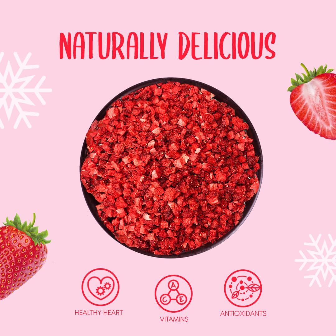 Freeze Dried Strawberry Pieces 100g - Premium Freeze-Dried Fruit Bits - 100% Natural, No Added Sugar or Preservatives Raw Dry Strawberries for Baking, Cake Decoration, Porridge Oat, Ice Cream Toppings