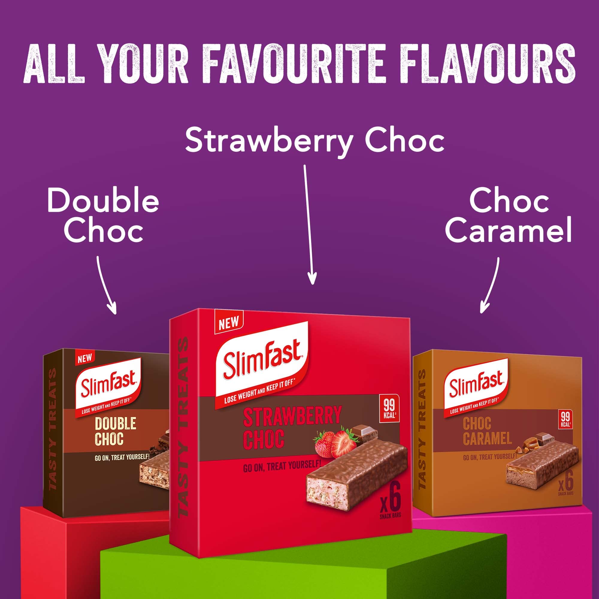 SlimFast Snack Bar, Low Calorie Snack, Choc Caramel Flavour, 30 X 26 G Multipack (Packing May Vary)