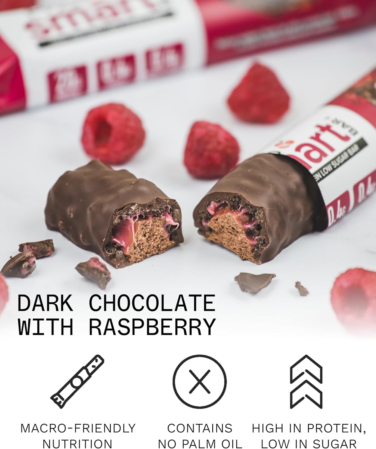 PhD Smart Hight Protein Bar Low Sugar, Nutritional Protein Bars/Protein Snacks, Chocolate Raspberry Flavour, 20g of Protein, 64g Bar (12 Pack)