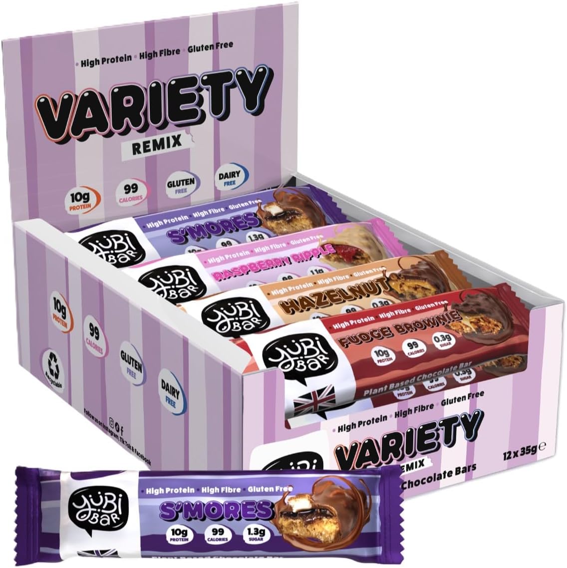 YuBi Variety Mix 12 Pack - Protein Bars - 99 Calories, High Protein, High Fibre, Low Sugar, Gluten Free and Dairy Free - Healthy Snacks/Nutrition Bar - Chocolate Bars - 420g
