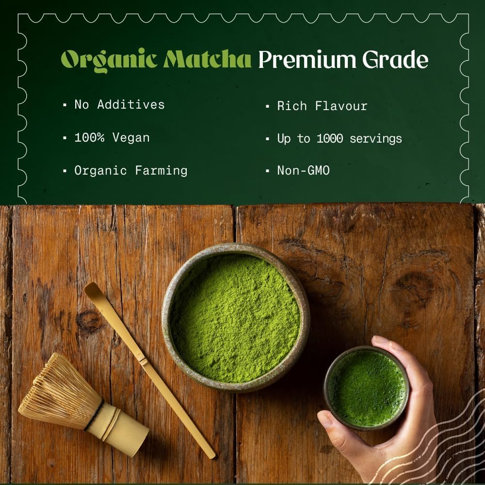 NaturaleBio Japanese Organic Matcha Green Tea Powder - Premium Grade - 1kg. Tea Produced in Japan, Uji, Kyoto. Use for Drinking, Smoothie Making and with Milk. Vegan & Vegetarian Friendly