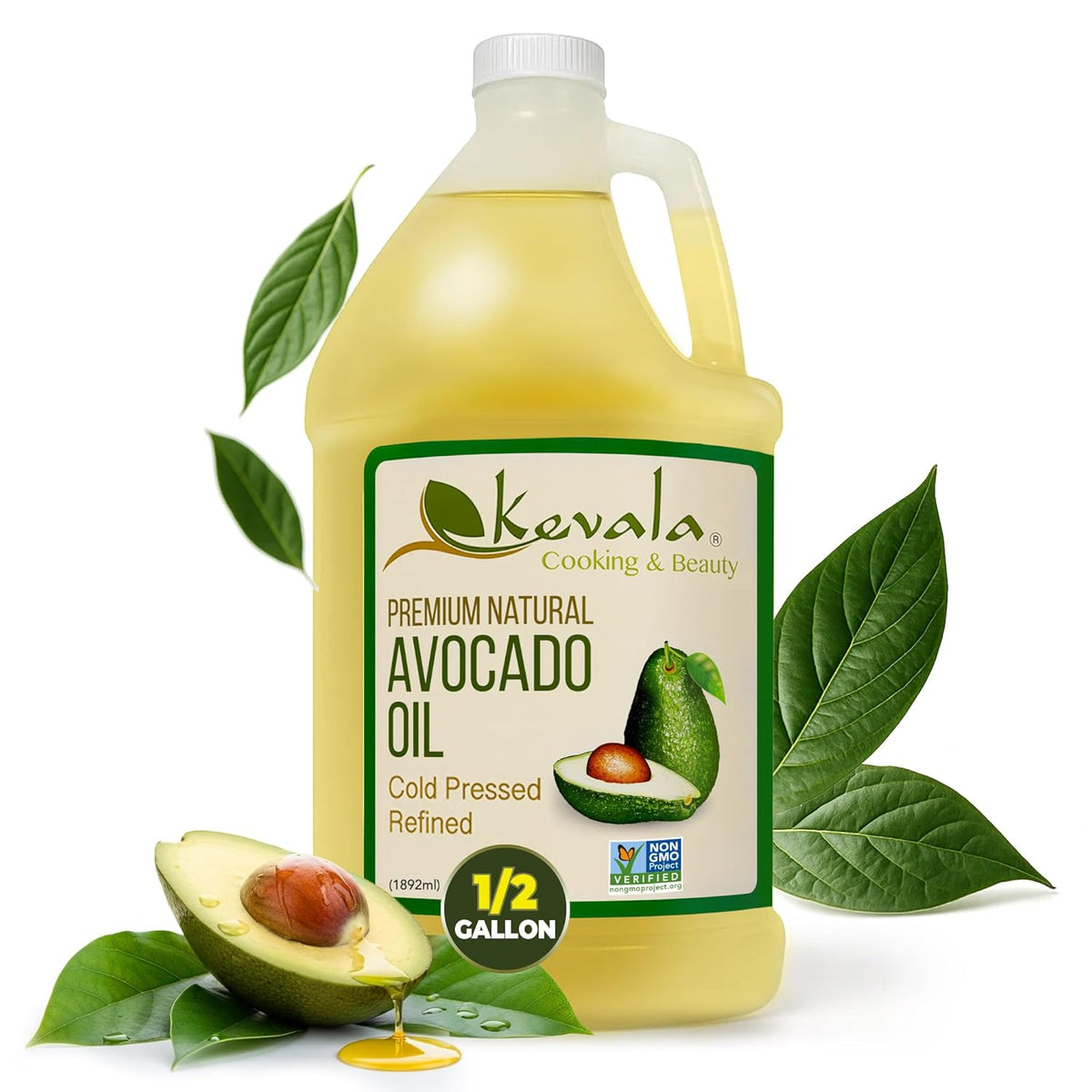 Kevala Avocado Oil – Cold Pressed | Non‑GMO Project Verified & Kosher | Multipurpose for High Smoke Point Cooking, Roasting, Sautéing & Skin Moisturizing – Ideal Kitchen Staple – 128 Fl Oz (Pack of 1)