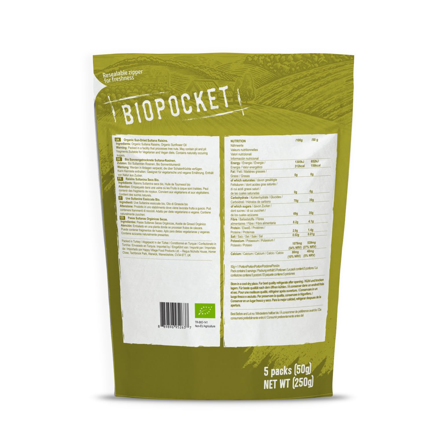 Biopocket Organic Dried Apricots, 2 x 500 g
