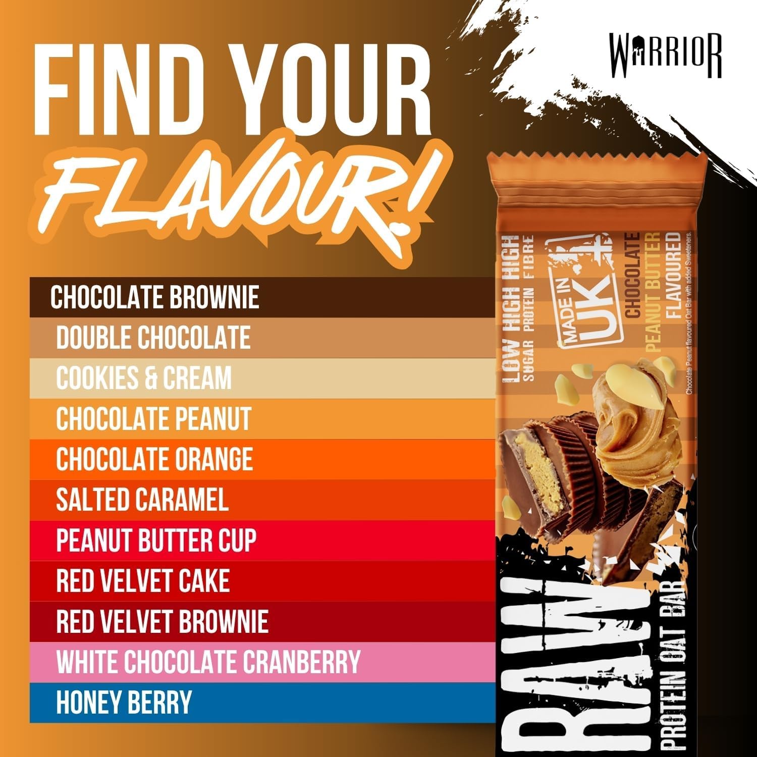 Warrior Raw Protein Bars – 20g Protein Per Bar – High Protein Snack Bars Multipack (12 or 24 Bars, 75g Each) – Low Sugar, High Fibre Breakfast & Meal Replacement Bar – Chocolate Brownie Flapjack