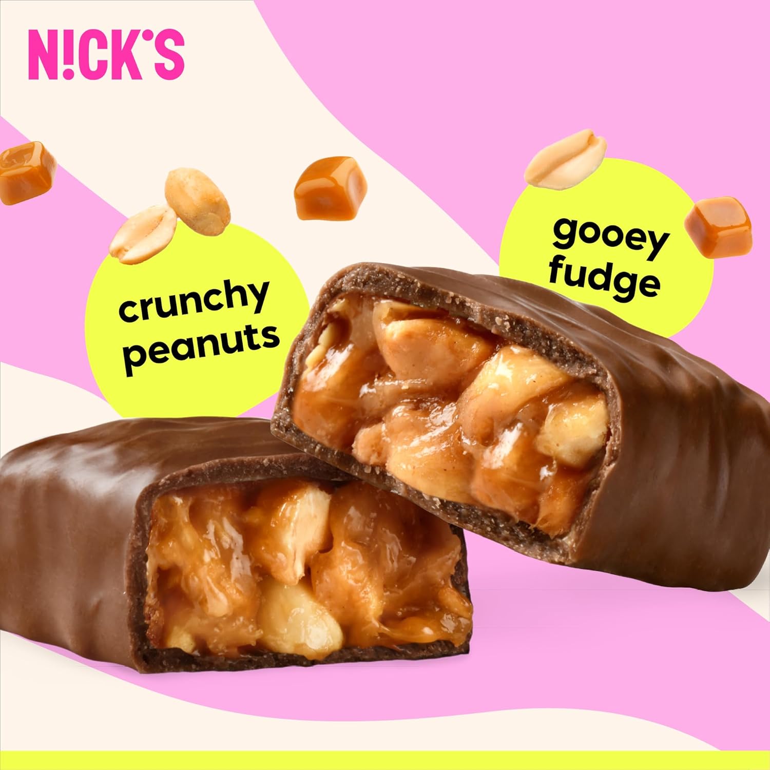 NICKS Peanuts n fudge Keto Chocolate Bars No Added Sugar 175 Calories, 4.1 Net carbs, Gluten Free Sweets Low carb Candy Snack Bar (Multipack 15x40g)
