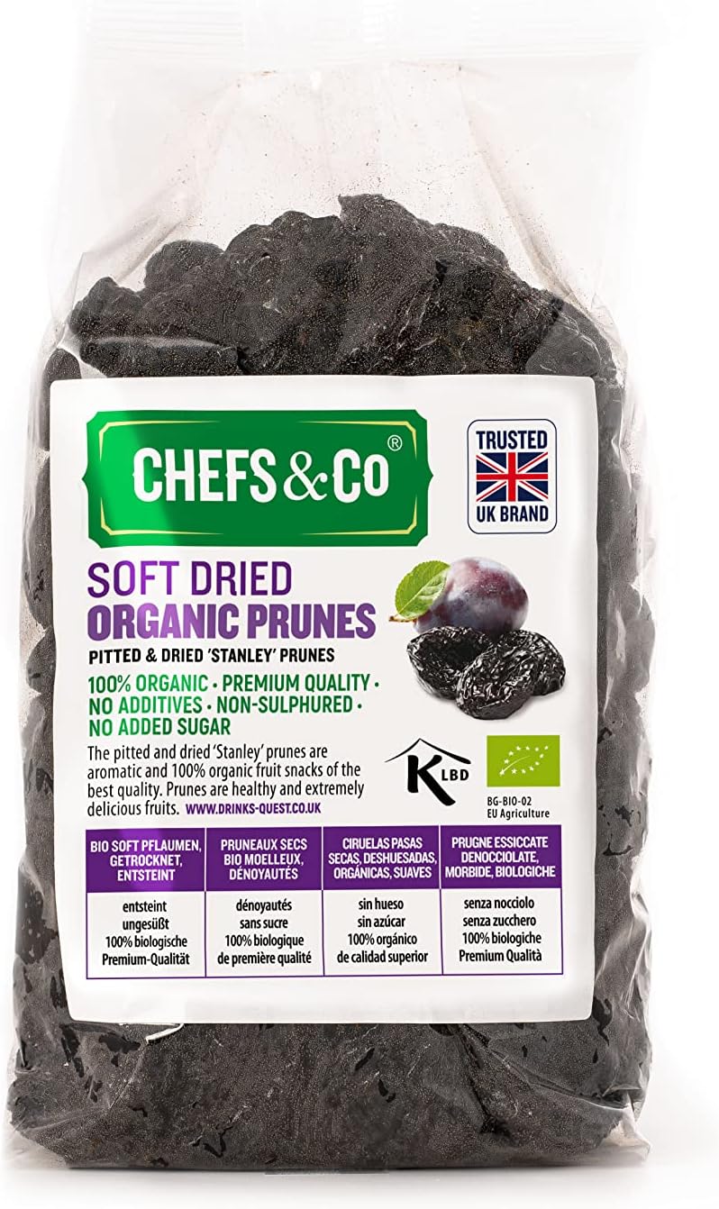 CHEFS & CO Soft Dried Prunes (pitted) | Whole Dried Fruits | Healthy Snack | Vegan & Vitamins Retained | Unsorbated | No Added Sugar (ORGANIC, 400 g (Pack of 1)))